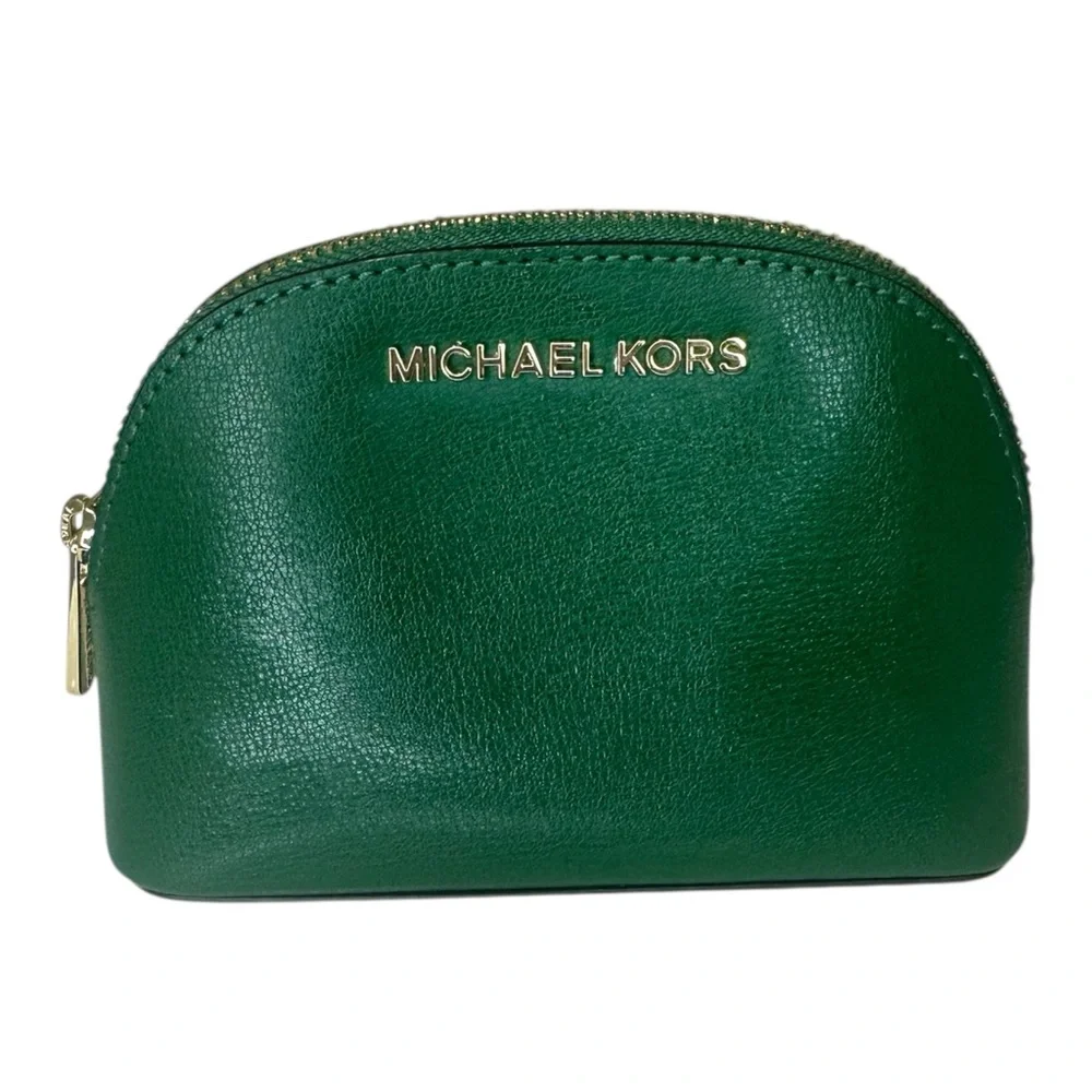 Michael Kors Emerald Green Leather Cosmetic Bag